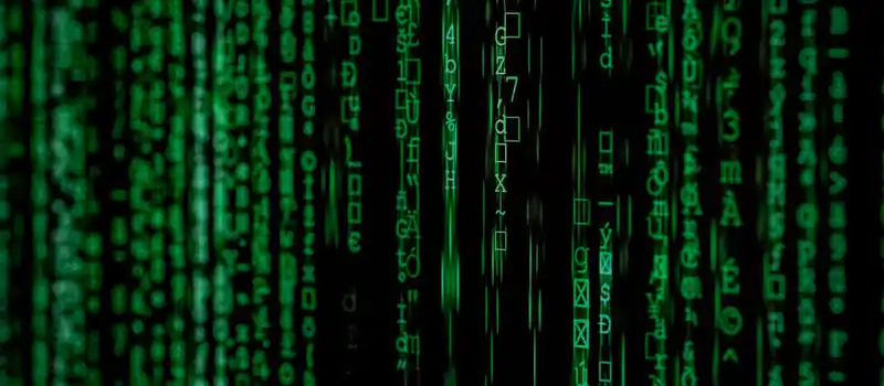 Abstract green matrix code background with binary style.