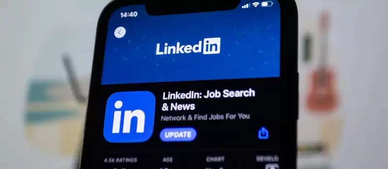 Close-up image of the LinkedIn app update screen on a smartphone display.